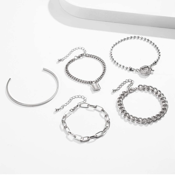5 piece Chunky Silver Plated Bracelets - Picture 4 of 14